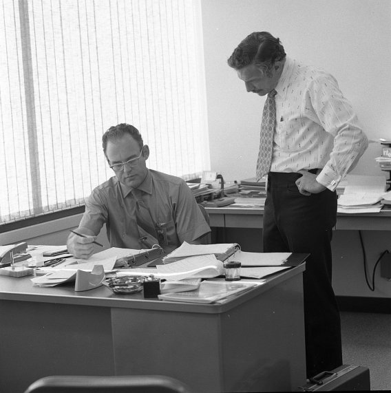 Intel co-founders Gordon Moore and Robert Noyce in 1970.