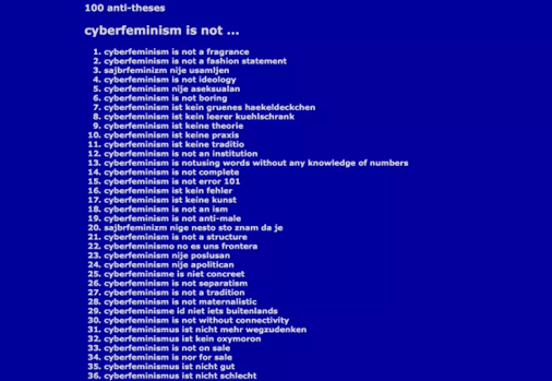 The first 36 anti-theses of cyberfeminism 