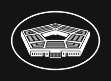 Department of Defense logo featuring a white outline drawing of the Pentagon with a circle around it on a black background